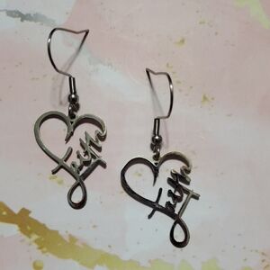 Stainless Steel Heart “Faith” Dangle Earrings – Inspirational Jewelry